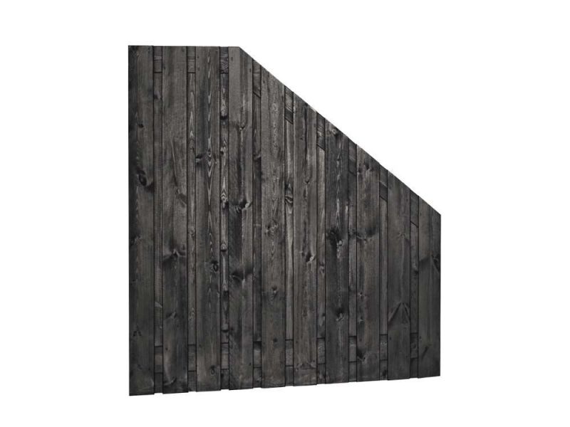 Zwart grenen tuinscherm | Breedte 180 cm | Verloop | 21 planken