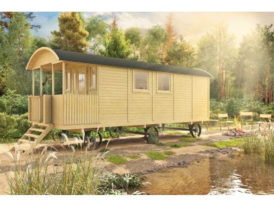 Pipowagen - Zigeunerwagen Kathleen | 720 x 240 x 325 cm met veranda | Wanddikte 19 mm