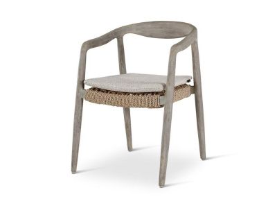 Tuinstoel Anais | teak grey | beige weving | incl kussen beige