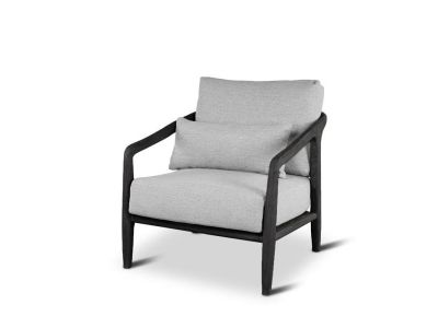 Loungestoel Anais | teak ebony | zwarte weving | incl kussens grijs