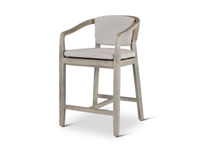 Barkruk Elisa | teak grey | beige weving | incl kussens beige