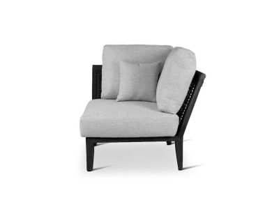 Loungeset Anais | hoek | teak ebony | zwarte weving | incl kussens grijs