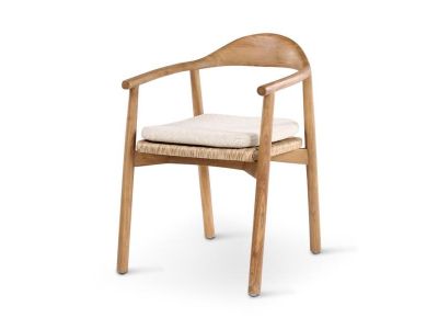 Tuinstoel Lewis | teak naturel | naturel weving | incl kussen crème