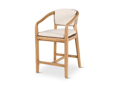 Barkruk Elisa | teak naturel | beige weving | incl kussens crème